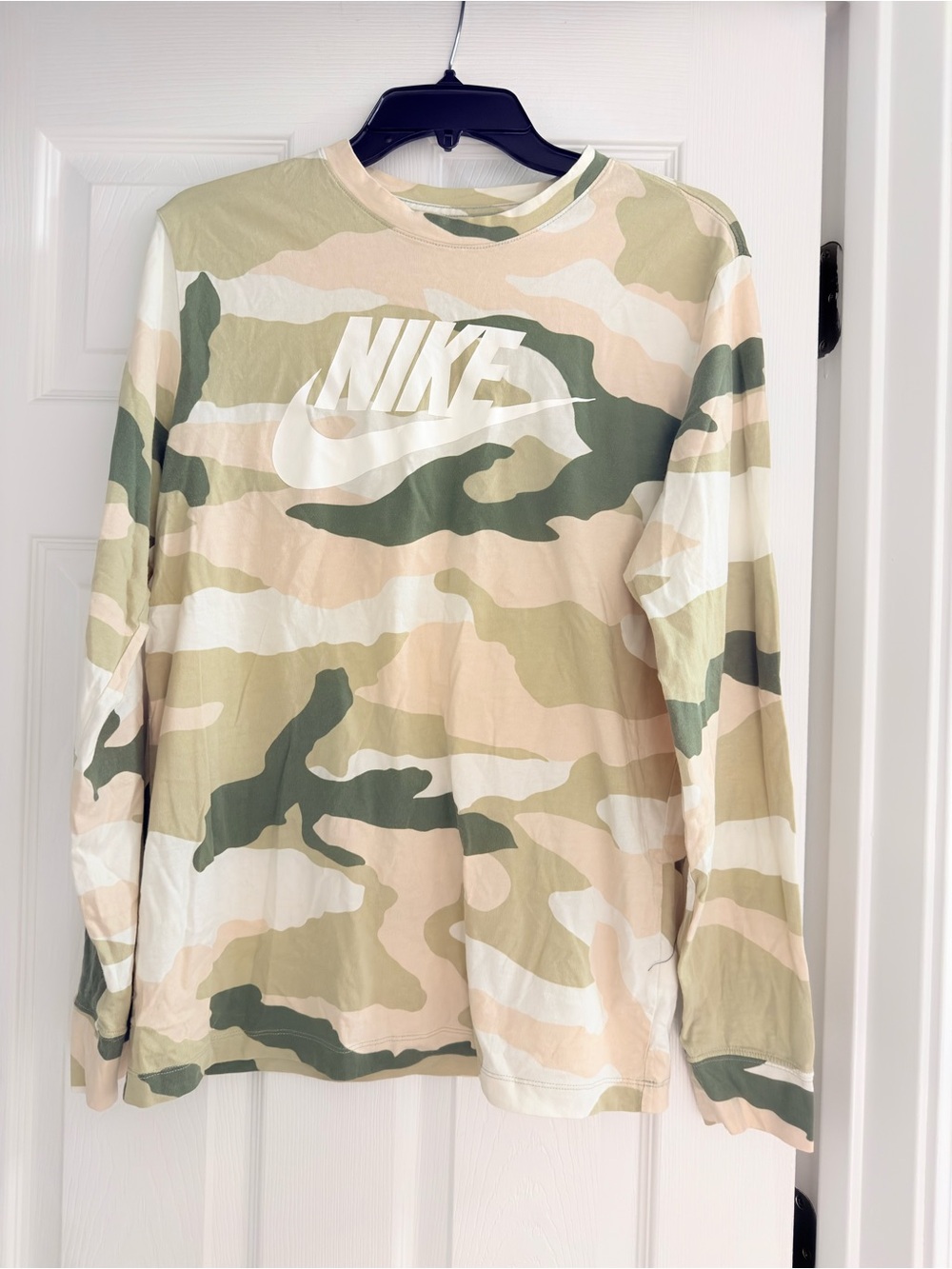 Nike Long-Sleeve Camo Logo Tee - Beige, Olive, White